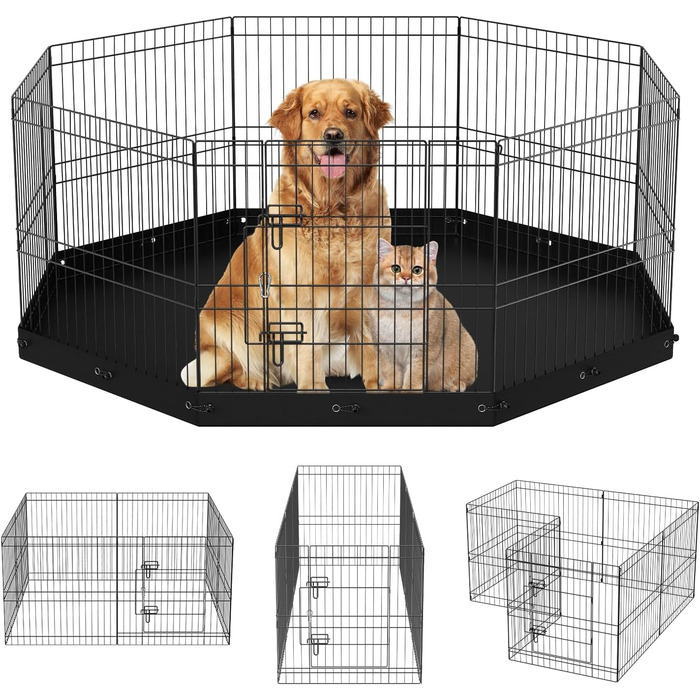VEVOR 8-Panel Foldable Dog Playpen with Waterproof Cover & Mat - 61cm High