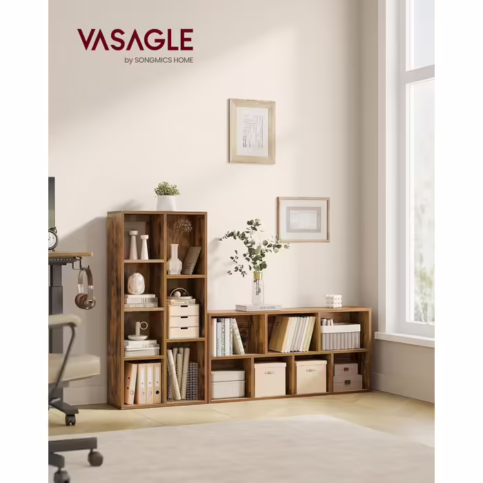 VASAGLE книжкова шафа, стелаж на 7 полиць, офісний кубовий регал для вітальні, спальні, дитячої, вінтажний коричневий, 24×50×106 см