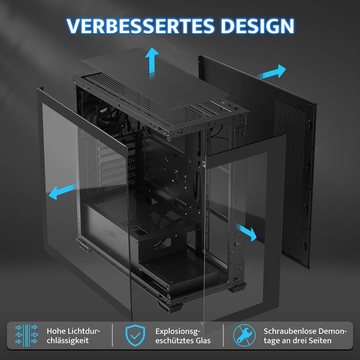 darkFlash DS900: Корпус для ПК ATX Mid-Tower з 4 PWM ARGB вентиляторами, подвійна скляна панель, підтримка радіаторів водяного охолодження 360mm, USB Type-C, чорний