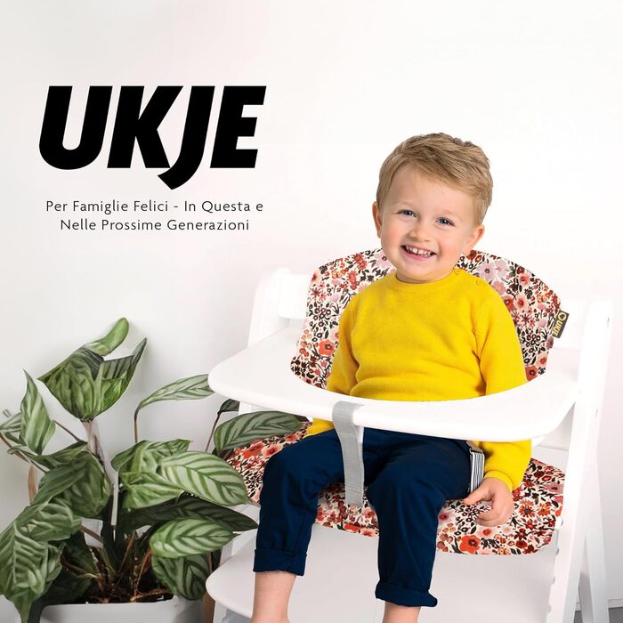 Ukje Подушка для стільчика Hauck Alpha/Beta Plus, біо-бавовна, універсальна сидушка для дитячого стільчика, білий з рожевими квітами та мавпочками