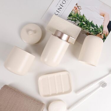 Набір для ванної кімнати з кераміки, 4 шт., аксесуари для ванної кімнати, органайзер з дозатором мила, мильниця, стакан для зубної щітки, контейнер для ватних паличок, преміум-декор для ванної кімнати, абрикосовий колір