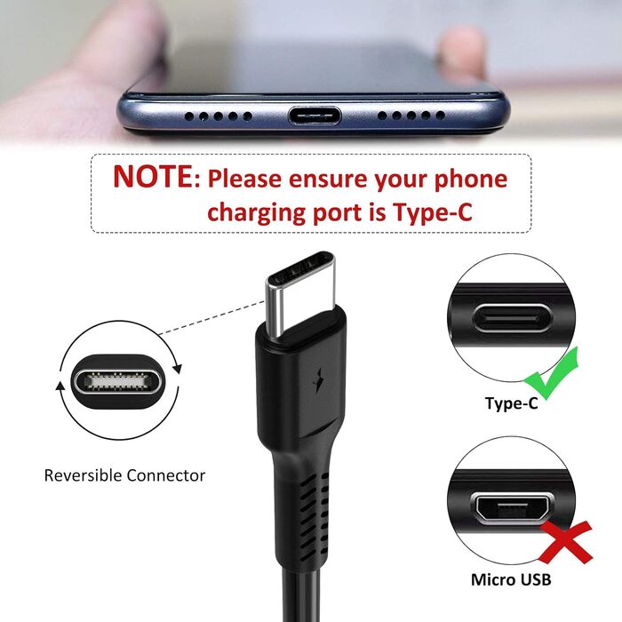 USB-C кабель короткий 20 см (5 шт) Type-C 3A для Samsung Galaxy, Huawei, OnePlus - Чорний