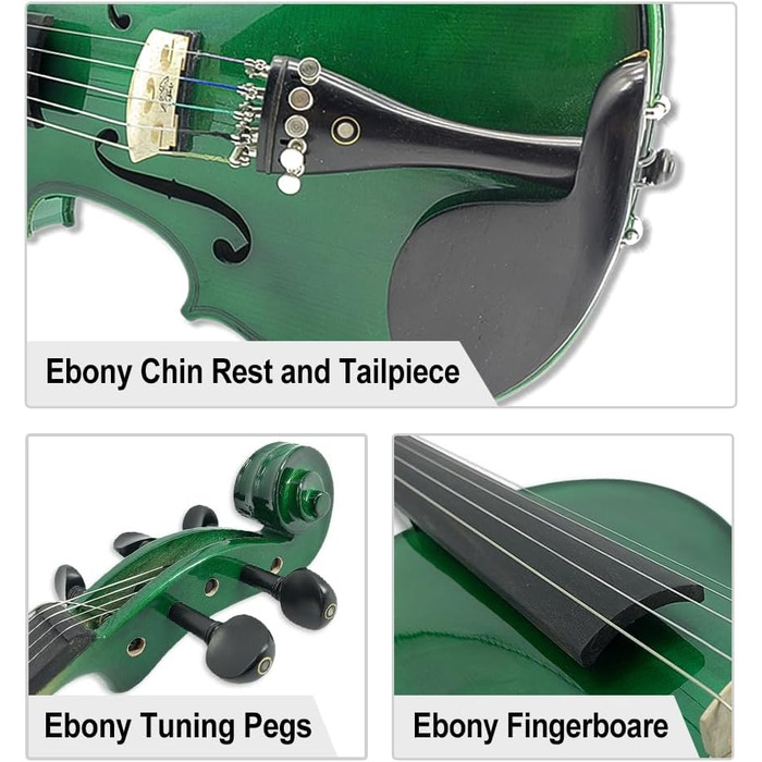 Електрична скрипка з 5 струнами, кленова та ялицева деревина, акустична скрипка, ебонітові фурнітури, 4/4, блакитний (зелений) колір