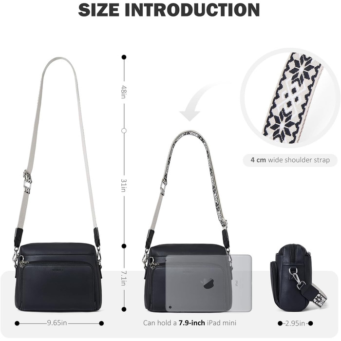 Сумка жіноча через плече MUIIKOLA кросбоді, екошкіра, чорна. Регульований ремінець.