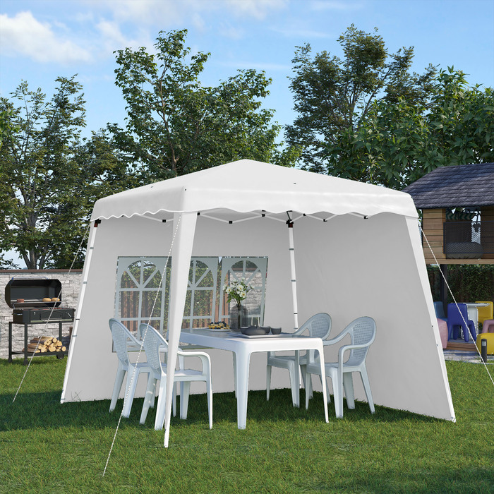 Outsunny Folding Gazebo 2.4 x 2.4m Gazebo with Adjustable Side Walls Party Tent with UV Protection, Folding Tent with Carry Bag for Garden, Balcony, Oxford, Steel, White | Aosom
