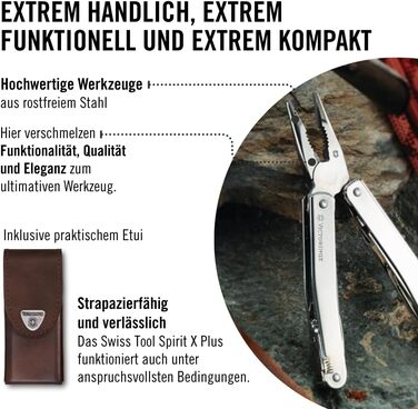 Мультитул VICTORINOX Swiss Tool Spirit X Plus, 35 функцій, швейцарський, з фіксатором леза, у чохлі, срібний
