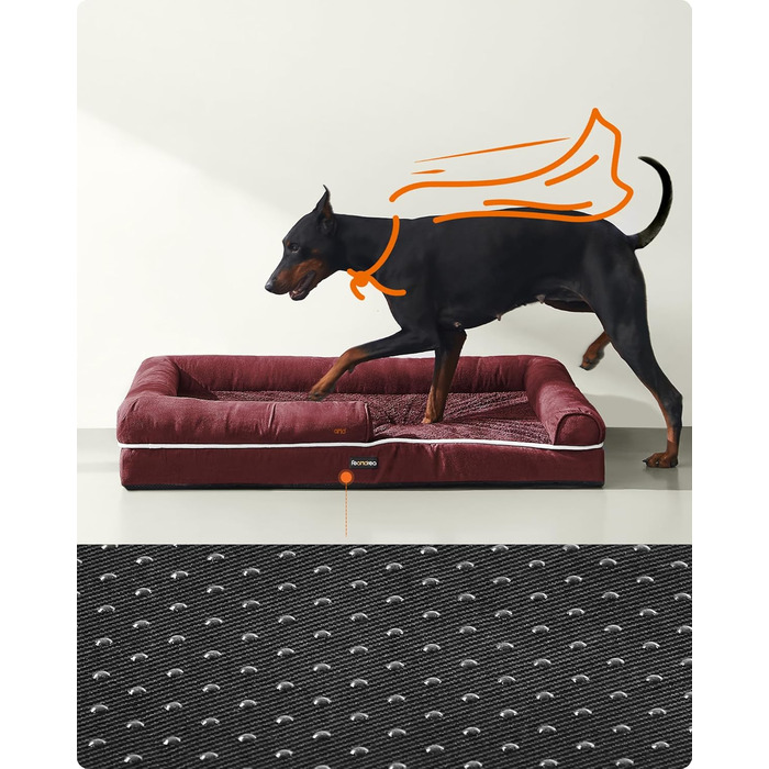 Feandrea Orthopedic Dog Bed, Dog Cushion, Dog Basket, Soft Padding, Dog Sofa, Raised Edges, Removable and Washable Cover, 91 x 71 x 20 cm, Non-Slip Bottom, PGW076G01 (L 120 x W 85 x H 20 cm, Berry Red)