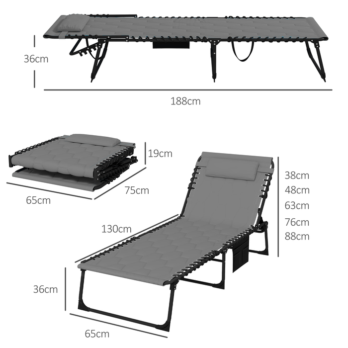 Шезлонг Outsunny, розкладний, з подушкою, стійкий до погодних умов; 188 x 65 x 36 см, сірий + чорний