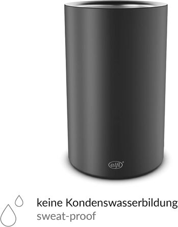 alfi SECCO, Stainless steel bottle cooler for 0.70 to 1l bottles, wine, sparkling wine, keeps drinks cool without condensation or ice cubes, cool drinks to the very last drop, dishwasher-safe, BPA-free (Velvet Black Mat, cylindrical)