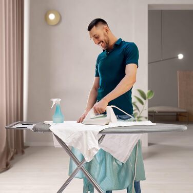BKTD Ironing Board, heat-resistant ironing board cover with steam iron rest, non-slip folding ironing stand. Robust metal frame with legs for irons (34 * 88 * 134 cm) in silver-grey.