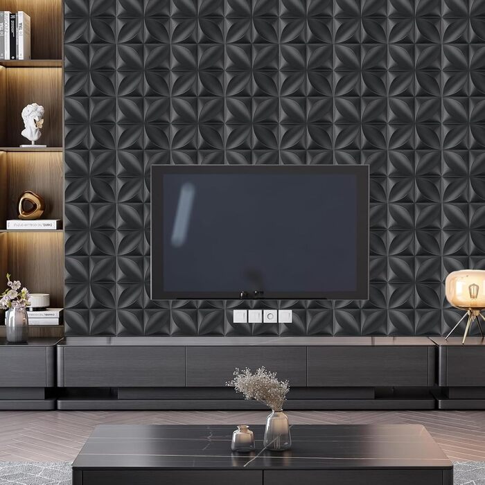 3D панелі стінові ПВХ чорні, декоративні панелі для стін та стелі, геймерські панелі для вітальні та спальні, 2 шт.