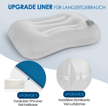 Надувна подушка для кемпінгу та подорожей HIKENTURE з знімним чохлом, ергономічна подушка для голови, зручна подушка для шиї для подорожей/відпочинку на природі (Блакитний)