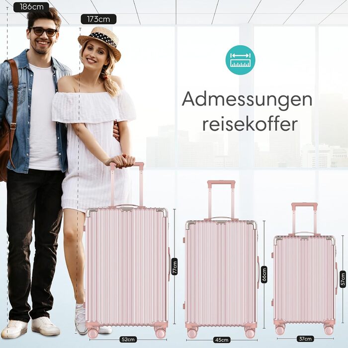 Набір валіз Voyagoux 2 шт. - 39L та 113L, жорсткі валізи, TSA-замок, ABS пластик, 4 колеса 360°, міцні та легкі, рожеве золото