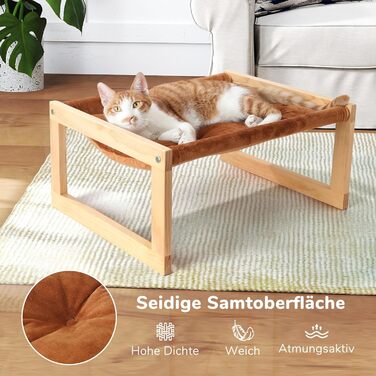 Cat bed and dog bed, elevated, large, and breathable, made of high-quality birch plywood, 53W x 42L x 25H cm - ideal for cats and small dogs (Brown color)