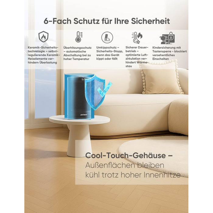 Електричний обігрівач з керамічним нагрівачем 1500W з термостатом, захистом від перегріву, перекидання та для дітей, таймером 12 год, дистанційним керуванням (Чорний, Classic)