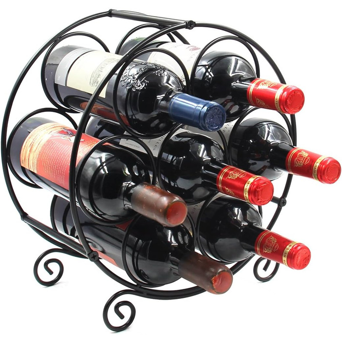 PAG Wine Rack Metal Freestanding Floor Bottle Rack, Decorative Bottle Holder Stand for Kitchen/Floor/Bar, (Black, 7 Bottle)