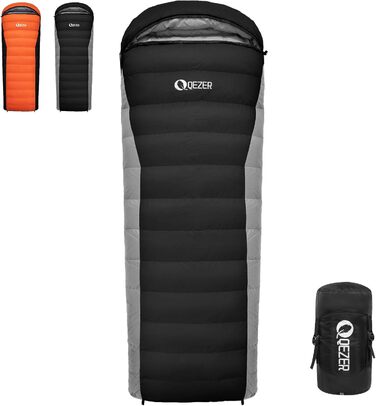 QEZER Ultralight Down Sleeping Bag - 8°C to -3°C for Camping, Hiking, and Trekking - 3 Season Outdoor Sleeping Bag