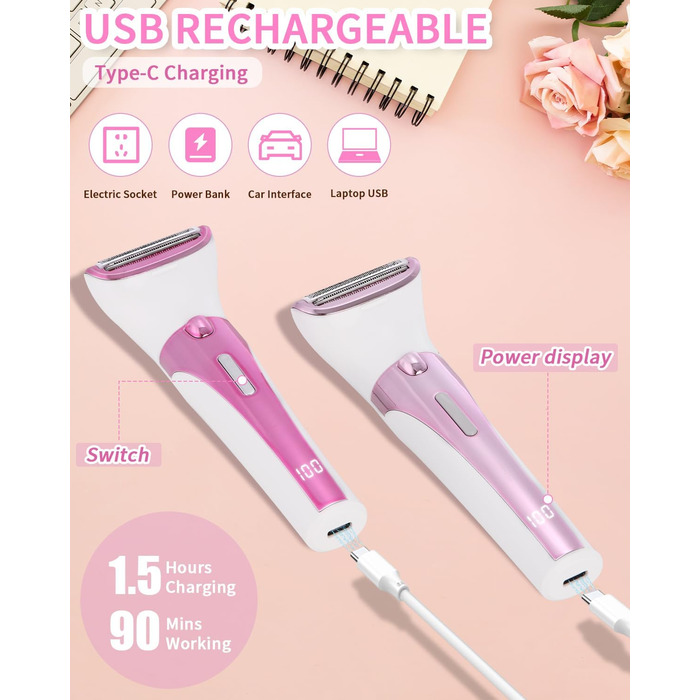 Електричний жіночий тример 5-в-1 для тіла, бікіні, брів та носа. USB-зарядка. Білий (фіолетовий)
