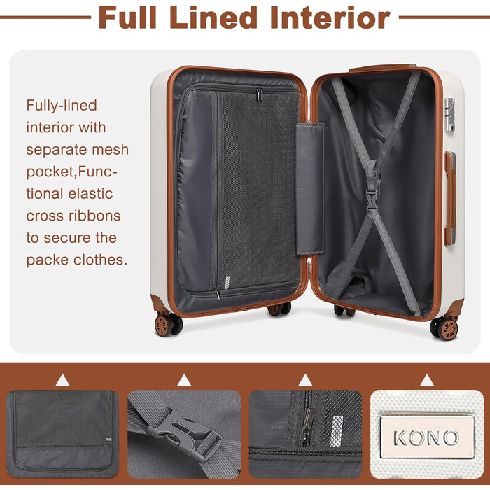 Набір валіз KONO з ABS пластику, 2 шт. (67x44x27 см), з TSA замком, блакитні