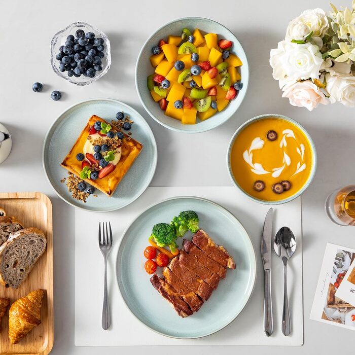 Набір мисок vancasso ANYA (48 шт.) з кераміки, 16.1 см, 840 мл, для мюслі, стійкі до подряпин, підходить для мікрохвильової печі та посудомийної машини (м'ятний колір)