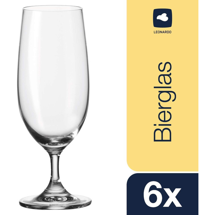 Набір пивних келихів LEONARDO HOME DAILY 6 шт (360 мл) для пива Pilsner, міцні, для посудомийної машини