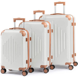 Набір валіз LEADZM 3 шт. з захистом кутів, ABS, телескопічний ручка, ручна поклажа, контрастне забарвлення (кремово-білий)