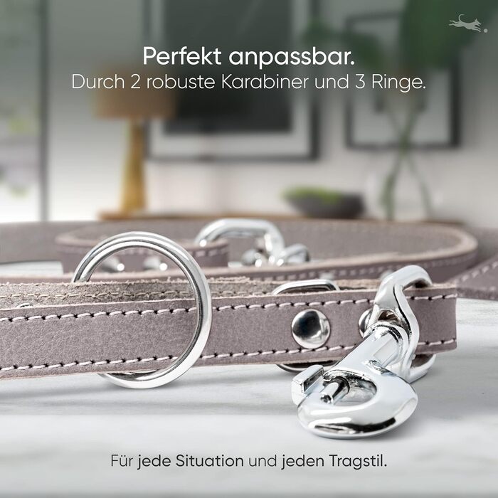 2m Dog Leash made from certified leather - Adjustable training lead - Handmade in EU - Dog leash for large, medium & small dogs - Leather leash (25mm wide) (16mm width, Gray-Brown)