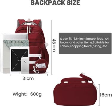 Дитячий рюкзак для школи дівчинки-підлітка, водонепроникний, легкий, великий, модний - (Червоний)