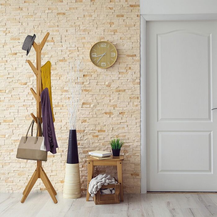 Relaxdays Bamboo Coat Rack, Jacket Stand with 8 Hooks, HBT 181.5 x 53 x 53 cm, Standing Wardrobe in Tree Shape, Natural 10032151