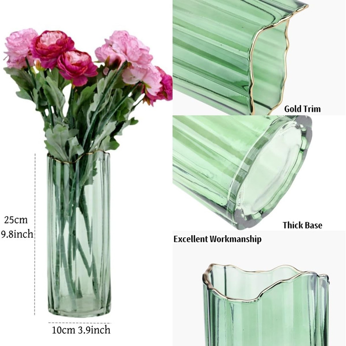 Висока скляна ваза для квітів, велика ваза-циліндр для декору інтер'єру (зелена, 10x10x25 см)