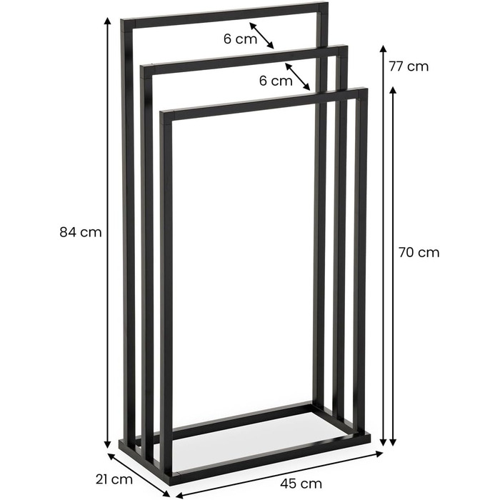 Тримач для рушників KUNO, чорний - підлоговий, металевий, з 3 стійками
