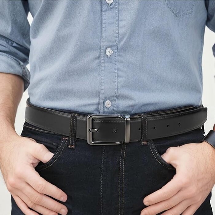 Чоловічий шкіряний ремінний пояс Amexo, двосторонній, чорно-коричневий, 110/120 см