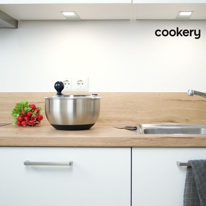 Салатниця-центрифуга з нержавіючої сталі (4,5л) + овочевий тертки з 5 лезами | Зручне віджимання салату завдяки неслизькому дну та ручним приводом