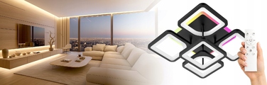 Сучасна стельова LED-люстра LEDLUX, чорна, на 6 точок, з пультом керування, 81 Вт