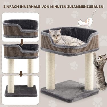 COSTWAY Cat Tree Small, Cat Tree with Large Plush Seat, Wooden Cat Scratching Post, Cat Cat Furniture Climbing Tree, Activity Tree Play Tree, Natural Sisal Tower with Scratching Posts (Gray)