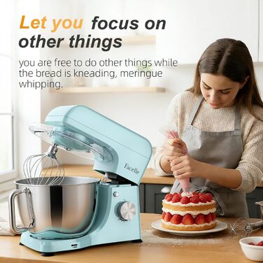 Кухонний комбайн-міксер 1300W з планетарним змішуванням, чаша 5.5л з нержавіючої сталі, 10 швидкостей, набір насадок та захист від бризок, Блакитний