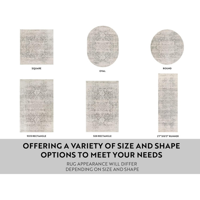 Surya Syracuse Vintage Rug - Oriental Rug for Living Room, Dining Room, Bedroom - Oriental Boho Rug, Short Pile Rug for Easy Care - Large Rug 160x220cm in Grey, 160 x 220 cm (Rectangular)