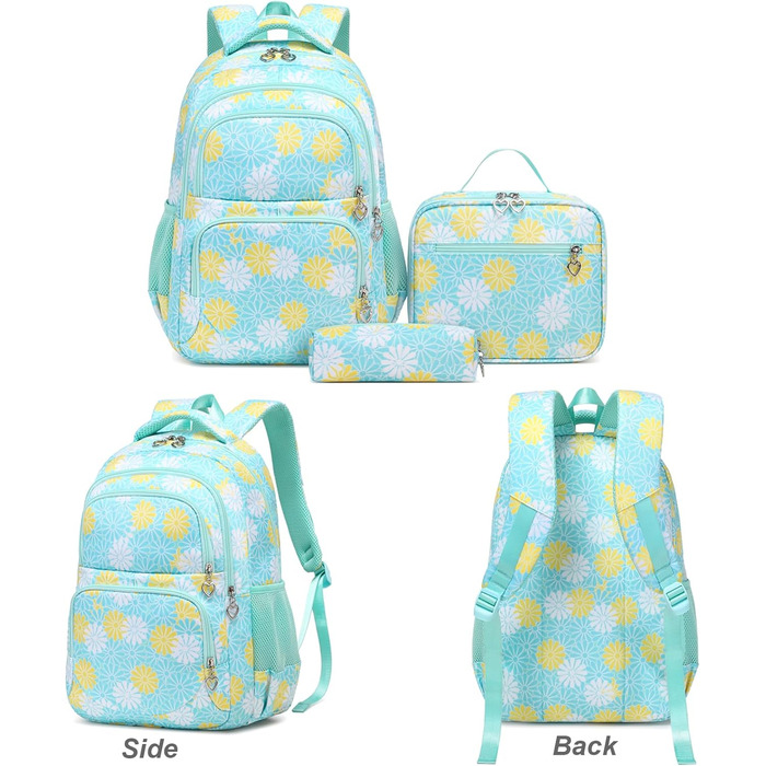 Шкільний рюкзак ZHIERNA для дівчаток-підлітків: набір з ланч-боксом та пеналом (зелений)