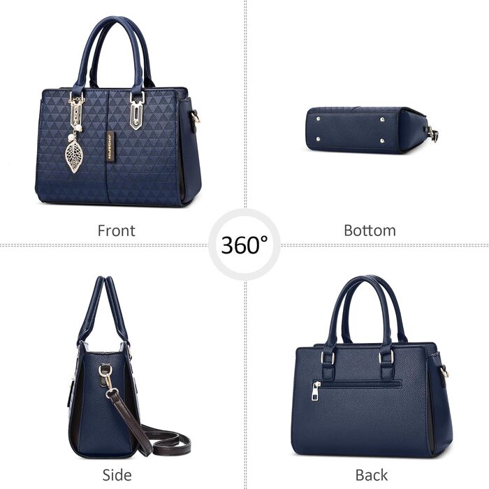 Стильна жіноча сумка-шопер Elegante з ручками та захистом від крадіжки, синя, PU шкіра, середнього розміру - для подорожей, роботи, вечірок