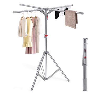 Розкладна сушилка для білизни Standtrockner з 4 крилами, 10 гачків та кліпсою для шкарпеток. Регульована висота, для дому, балкону, кемпінгу (сірий)