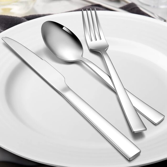 Набір столових приборів Herogo на 6 осіб (36 предметів) з нержавіючої сталі, з ножем для стейка, для дому/ресторану, миюча в посудомийній машині (квадратний)