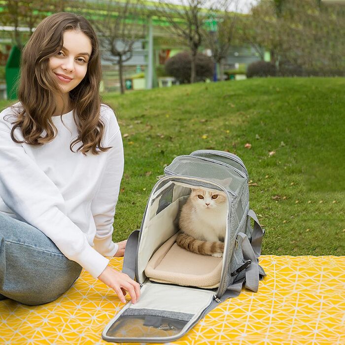 Транспортна переноска для собак та котів PETCUTE, сіра, з м'яким матрацом