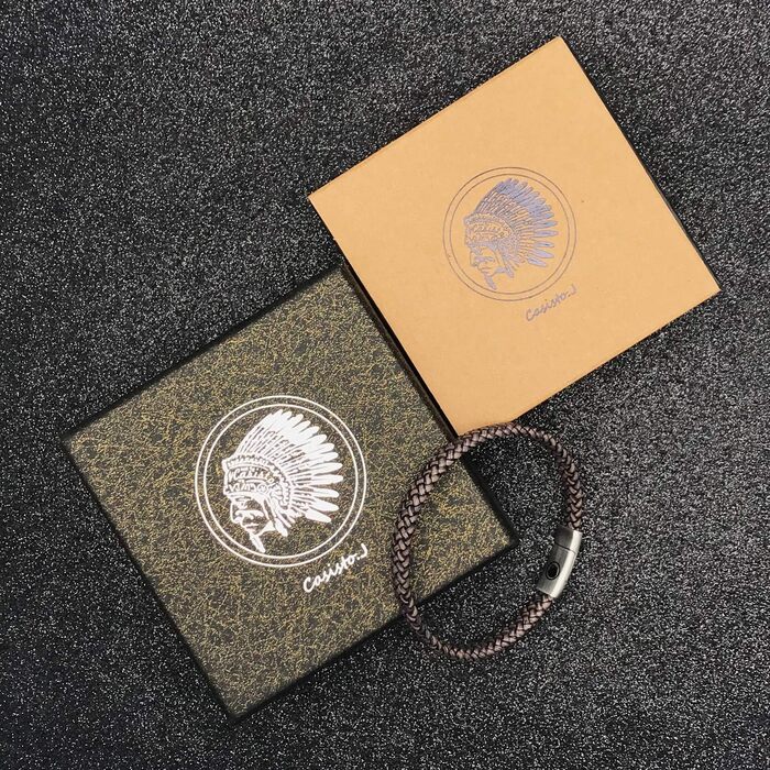 Чоловічий шкіряний браслет Casisto.J з нержавіючою сталлю, гравіювання, коричневий, плетений, з магнітною застібкою (18.0 см, індивідуальний колір - світло-коричневий)