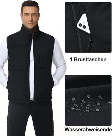 Чоловіча куртка Weste Outdoor з софтшелла, водонепроникна та вітронепроникна, з флісовою підкладкою, для хайкінгу та активного відпочинку (S, Чорний)