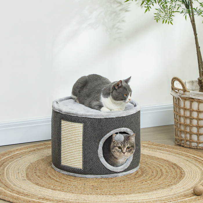 PawHut Драбина для котів, 30 см у висоту, котяча драбина з печерою, котячий штовхач, котяча вежа з сизалю, для котів вагою до 5 кг, темно-сірий | Aosom