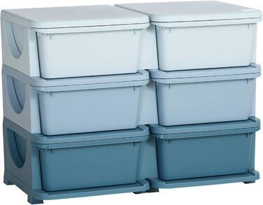 HOMCOM Kids' Storage Chest with Drawers, Toy Organizer, Toy Box, Three Tiers for Children's Room, 3-6 Years, Kids' Furniture, 37 x 37 x 56.5 cm (75L x 37W x 56.5H cm, Blue)