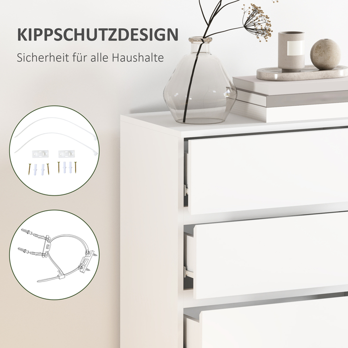 HOMCOM Chest of Drawers/Dresser/Sideboard with 5 Drawers, Office Cabinet with Tip-Proof Pull Handles, for Living Room, Bedroom, White, 55 x 34 x 100 cm | Aosom