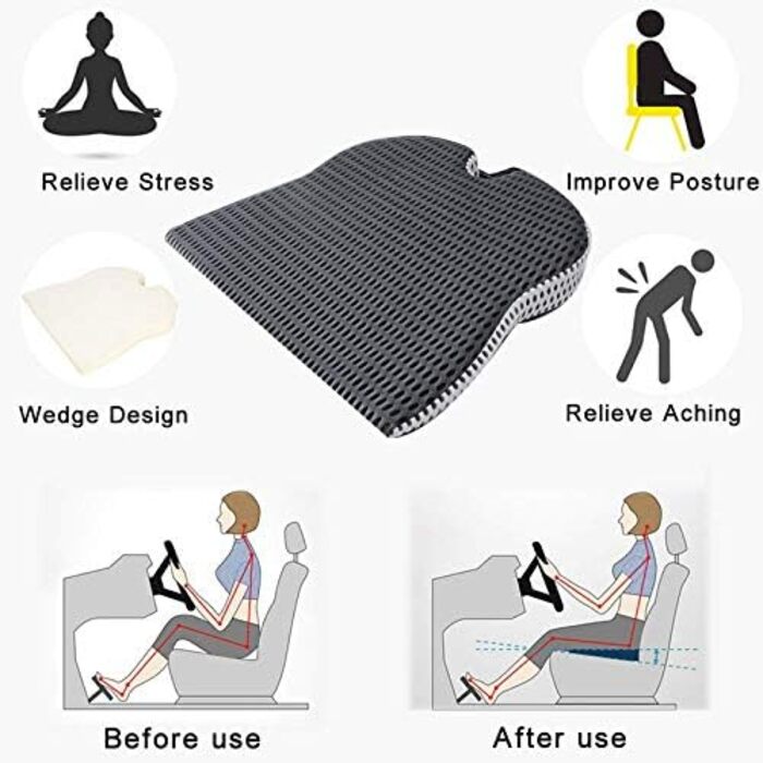 Wlauqueta Auto Truck Wedge Seat Cushion for Pressure Relief, Pain Reduction, Shock Absorption, Orthopedic Ergonomic Support, Memory Foam