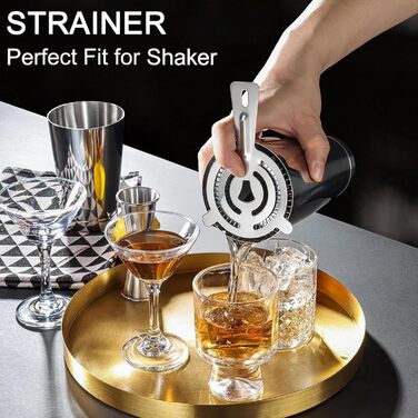 Набір для коктейлів WOTOR Boston: шейкер 18oz та 28oz, сито, подвійний джигер, професійний барний інвентар (срібло)