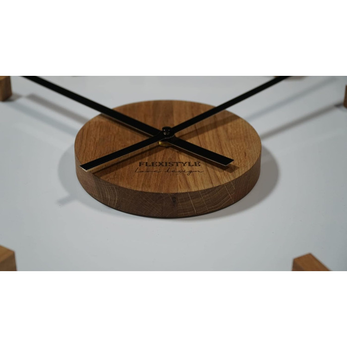 FLEXISTYLE 3D Wall Clocks DIY Oak Large 50-75CM (Thickness 19MM!) for Office Living Room Bedroom Decoration, z54g eco75 d-1-x (Oak/Black 2, HolzSimple)